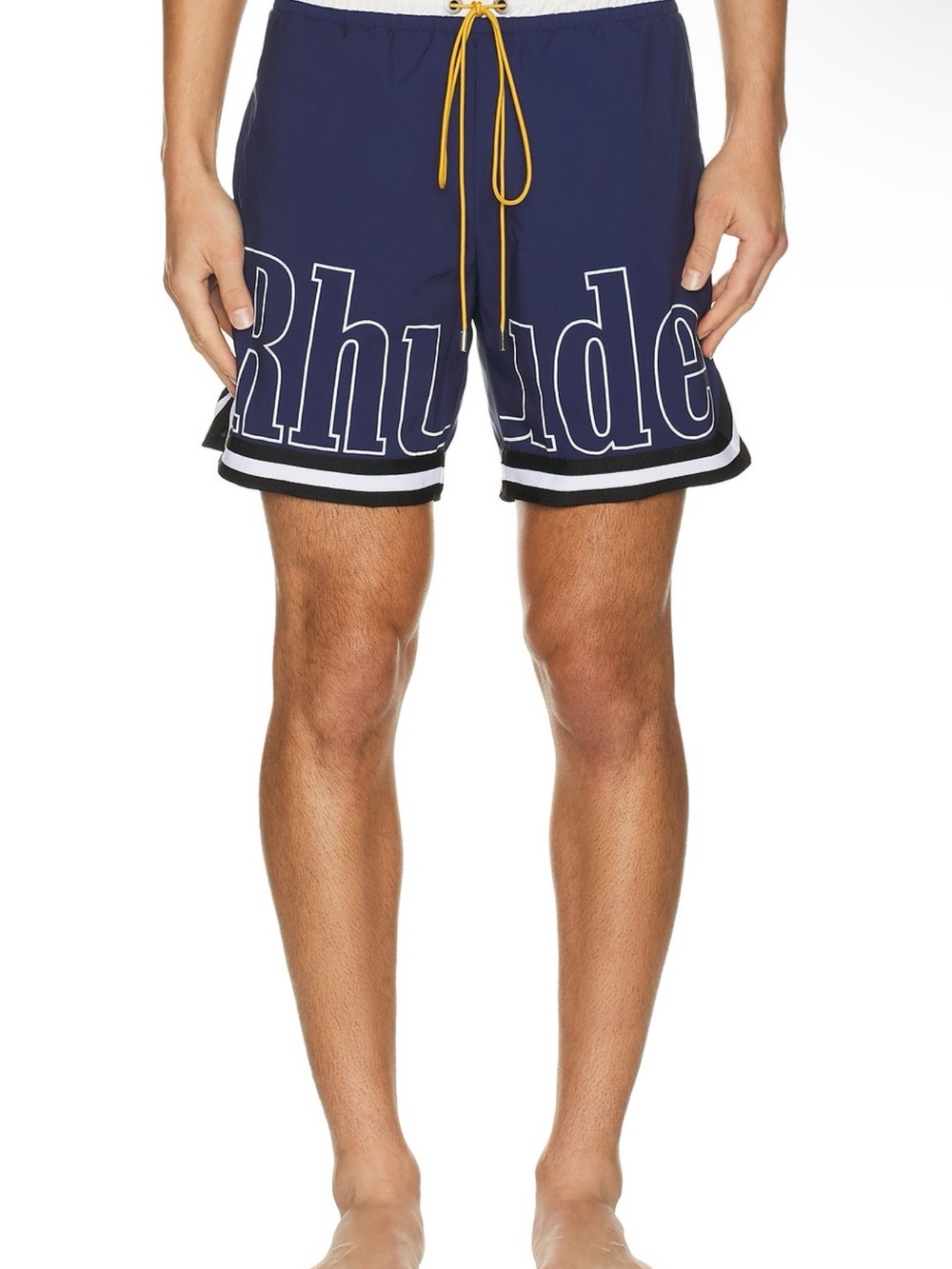 Rhude NWT Basketball logo swim short Navy Logo Athletic Swim Shorts